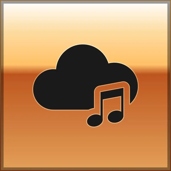 Icône de service de streaming Black Music isolée sur fond or. Cloud Computing sonore, streaming multimédia en ligne, chanson en ligne, onde audio. Illustration vectorielle — Image vectorielle