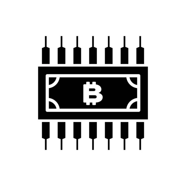 Criptomoeda preta conceito bitcoin em círculo com ícone de circuito de microchip isolado. Tecnologia Blockchain, mercado monetário digital. Ilustração vetorial —  Vetores de Stock