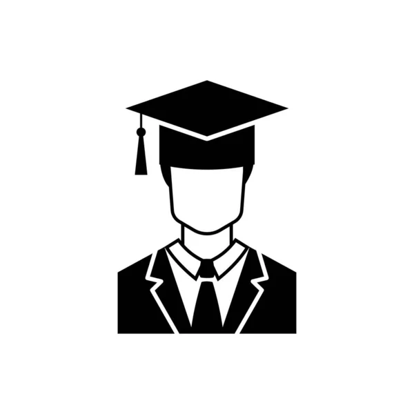 Perfil de estudiante de posgrado masculino negro con vestido y el icono de la gorra de graduación aislado sobre fondo blanco. Ilustración vectorial — Archivo Imágenes Vectoriales