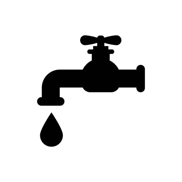 Rubinetto nero con un'icona a goccia d'acqua che cade isolata su sfondo bianco. Illustrazione vettoriale — Vettoriale Stock
