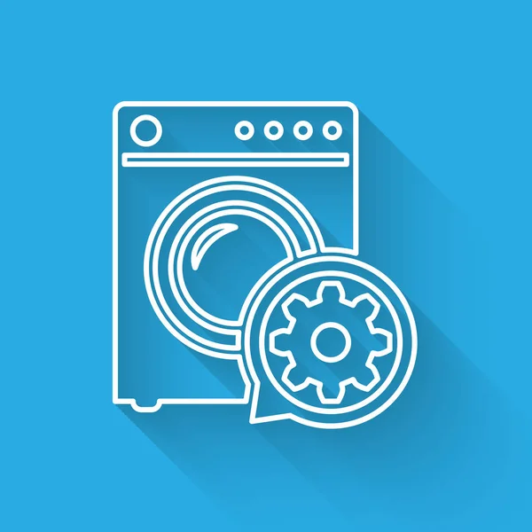 White Washer and gear line icon isolated with long shadow. Adjusting app, service concept, setting options, maintenance, repair, fixing. Vector Illustration — Stock Vector
