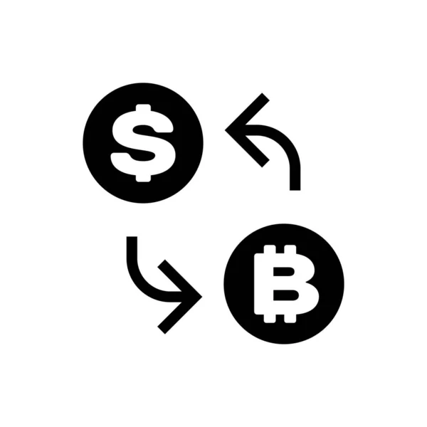 Icono de cambio de criptomoneda negro aislado. Bitcoin al icono de cambio de dólar. Tecnología criptomoneda, banca móvil. Ilustración vectorial — Archivo Imágenes Vectoriales