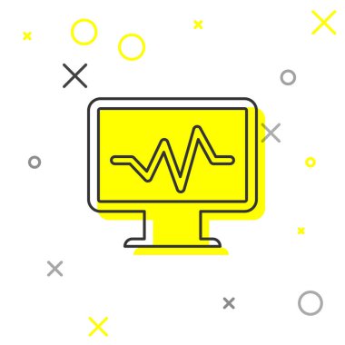 Beyaz arka planda izole kardiyogram çizgi simgesi ile Gri Bilgisayar monitörü. İzleme simgesi. Kalp atışı eli çizilmiş Ekg monitör. Vektör İllüstrasyonu