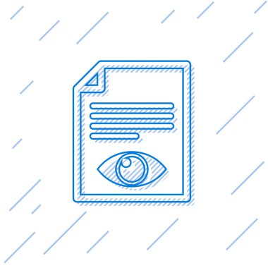 Beyaz arka planda izole edilmiş göz simgesi simgesine sahip Mavi Kağıt sayfası. Bilgi dosyası işaretini açın. Vektör İllüstrasyonu