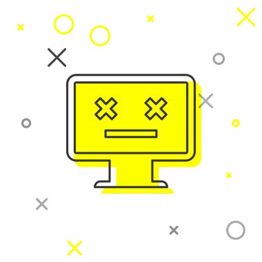 Gri Ölü monitör çizgi simgesi beyaz arka planda yalıtılmış. Ölü emoji ile pc gibi 404 hata. Pc sisteminde ölümcül hata. Vektör İllüstrasyonu