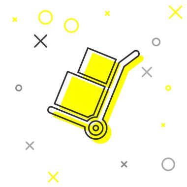 Gri El kamyon ve kutular satır simgesi beyaz arka plan üzerinde izole. Dolly sembolü. Vektör İllüstrasyonu