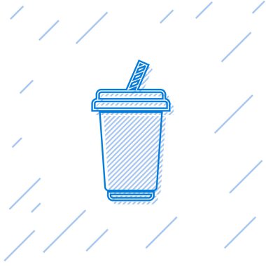 Beyaz arka plan üzerinde izole su hattı simgesi ile Mavi Cam. Soda, pipetli bardak içilir. Taze soğuk içecek sembolü. Vektör İllüstrasyonu