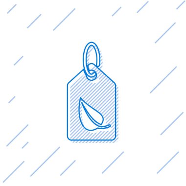 Beyaz arka planda yalıtılmış yaprak simgesi simgesi olan Mavi Etiket. Afiş, etiket, etiket, logo, eko yeşil için etiket. Vektör İllüstrasyonu