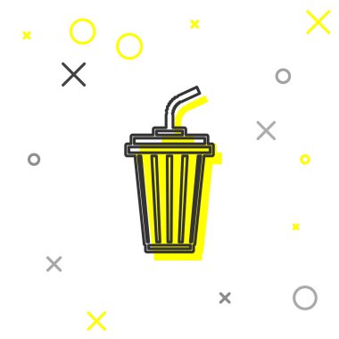 Beyaz arka plan üzerinde izole su hattı simgesi ile Gri Cam. Soda, pipetli bardak içilir. Taze soğuk içecek sembolü. Vektör İllüstrasyonu