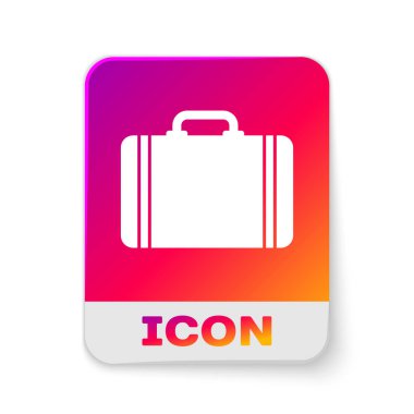 Beyaz arka plan üzerinde izole seyahat simgesi için Beyaz Bavul. Seyahat bagaj işareti. Seyahat bagaj simgesi. Dikdörtgen renk düğmesi. Vektör İllüstrasyonu