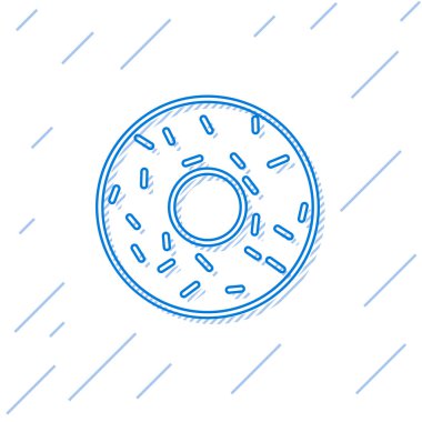 Beyaz arka plan üzerinde izole tatlı sır çizgi simgesi ile Mavi Donut. Vektör İllüstrasyonu