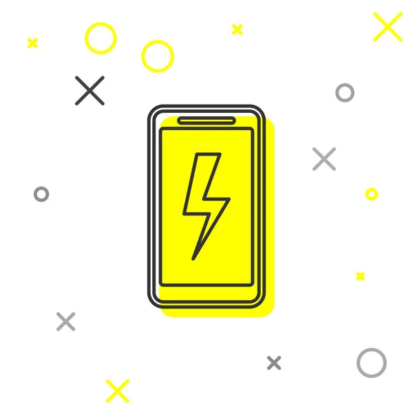Grå smartphone laddning batteri linje ikon isolerad på vit bakgrund. Telefonen med låg batteriladdning. Vektor illustration — Stock vektor