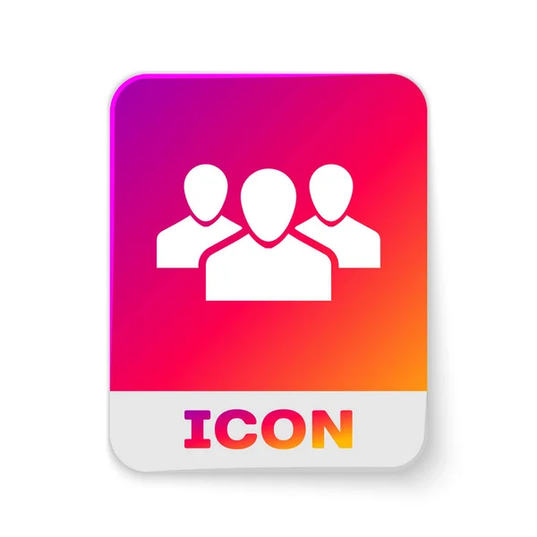 Hvite brukergrupper av ikon isolert på hvit bakgrunn. En gruppe ikoner. Forretningssymbol - brukerprofilikon. Rektangulær fargeknapp. Vektorbelysning – stockvektor