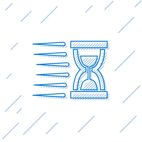 Modré staré přesýpací hodiny s tekoucí písková čárou na bílém pozadí. Písková hodinová značka. Koncept pro řízení podniku a času. Vektorová ilustrace — Stockový vektor