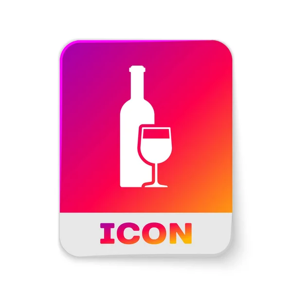 Bottiglia di vino bianco con icona di vetro di vino isolato su sfondo bianco. Pulsante di colore rettangolo. Illustrazione vettoriale — Vettoriale Stock