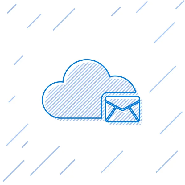 Icône de ligne de serveur de messagerie Blue Cloud isolée sur fond blanc. Hébergement de serveur Cloud pour courrier électronique. Service de messagerie en ligne. Panneau de la boîte aux lettres. Illustration vectorielle — Image vectorielle