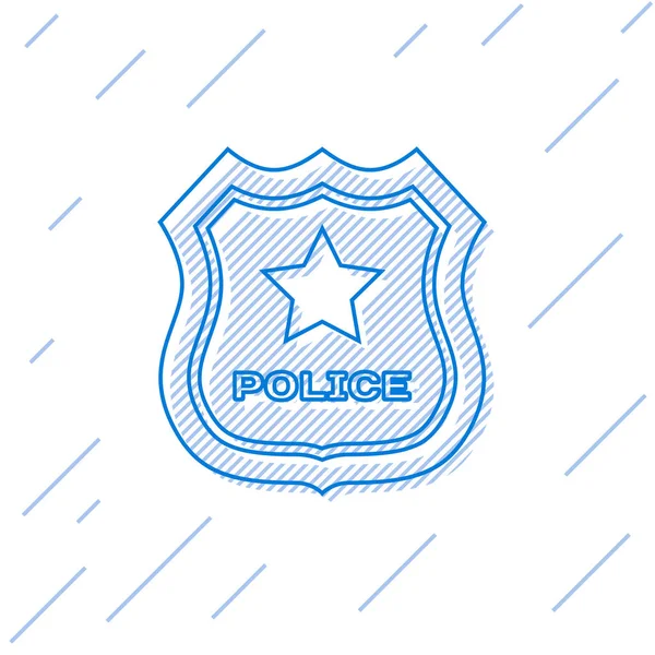 Niebieska policja ikona linii znaczek na białym tle. Znak szeryfa odznaka. Ilustracja wektorowa — Wektor stockowy