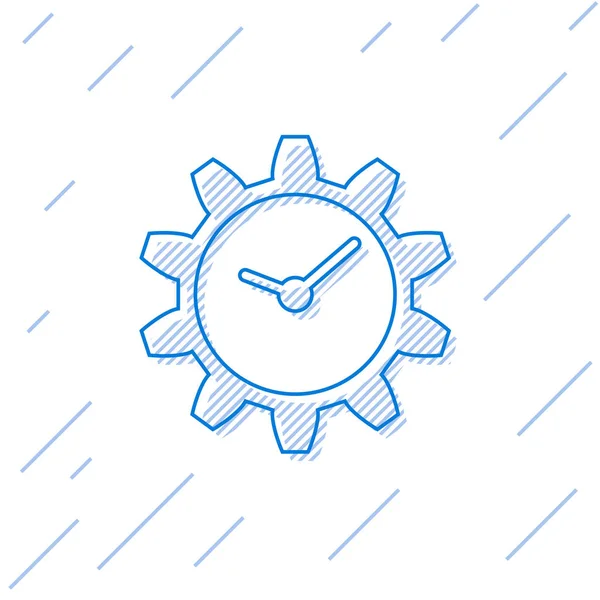 Blå Time Management line-ikonen isolerad på vit bakgrund. Klocka och växel skylt. Vektor illustration — Stock vektor