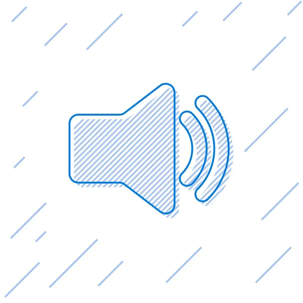 Blue Speaker volume icon - audio voice sound symbol, media music line icon isolated on white background. Vector Illustration — Stock Vector
