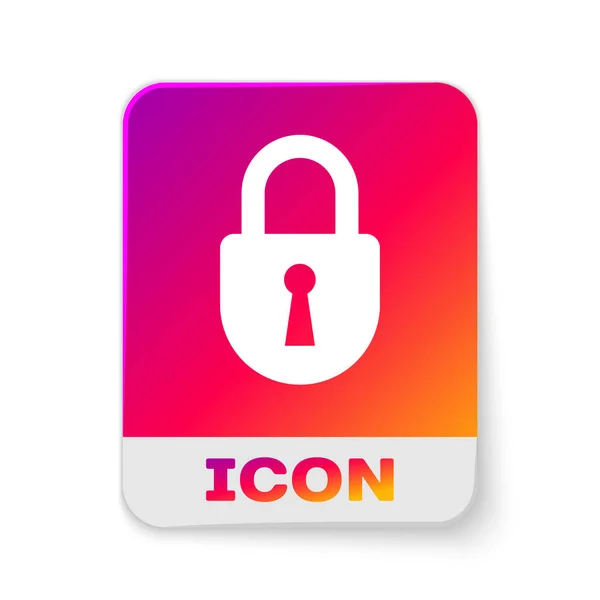 Wit slot icoon geïsoleerd op witte achtergrond. Hangslot teken. Beveiliging, veiligheid, bescherming, privacy concept. Rechthoek kleur knop. Vector illustratie — Stockvector