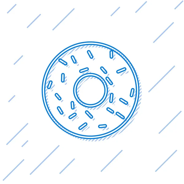Donut azul com ícone de linha de esmalte doce isolado no fundo branco. Ilustração vetorial —  Vetores de Stock