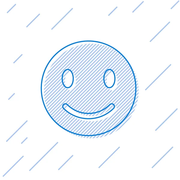 Blue Smile ícone de linha de rosto isolado no fundo branco. Emoticon sorridente. Feliz símbolo de chat sorridente. Ilustração vetorial — Vetor de Stock