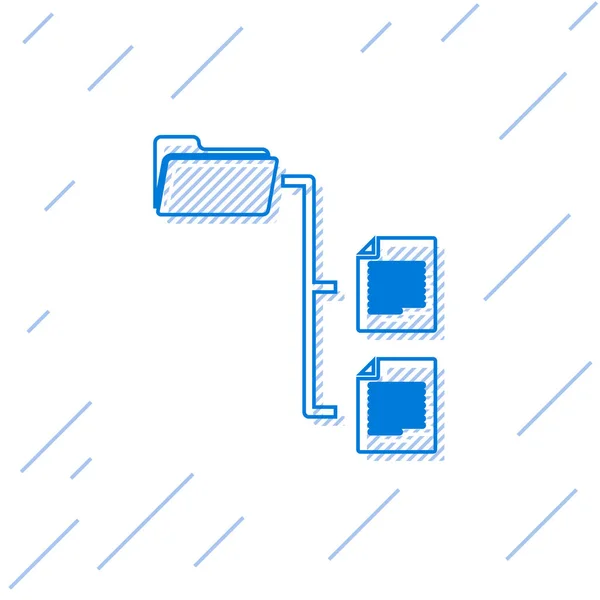 Icono de línea de árbol de carpeta azul aislado sobre fondo blanco. Organigrama de la estructura de la carpeta de archivos de red informática. Ilustración vectorial — Vector de stock