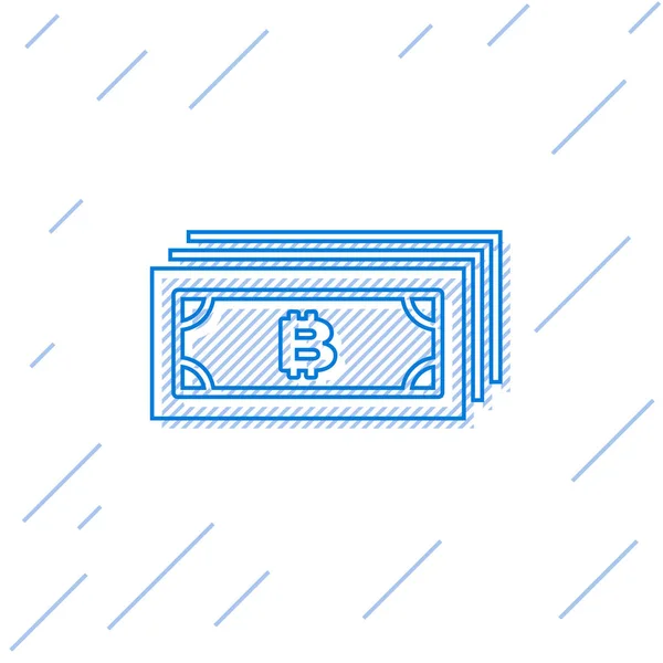 Crypto-monnaie bleue concept Bitcoin en cercle avec icône de ligne de circuit de micropuce isolé sur fond blanc. Technologie blockchain, marché monétaire numérique. Illustration vectorielle — Image vectorielle