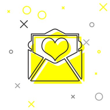 Beyaz arka planda izole Valentine kalp çizgisi simgesi ile Gri Zarf. Mektup aşk ve romantizm. Vektör İllüstrasyonu