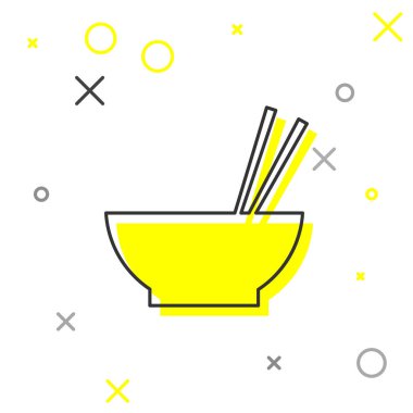 Gri Kase asya gıda ve beyaz arka plan üzerinde izole çubukları siluet çizgi simgesi çifti ile. Hazırlık kavramı, doğu diyeti. Vektör İllüstrasyonu