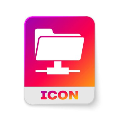 Beyaz Ftp klasör simgesi beyaz arka planda yalıtılmış. Yazılım güncellemesi kavramı, ftp transfer protokolü, yönlendirici, takım çalışması araç yönetimi, kopyalama süreci, bilgi. Dikdörtgen renk düğmesi. Vektör İllüstrasyonu