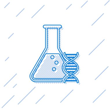 Mavi DNA araştırması, beyaz arka planda izole edilmiş arama çizgisi simgesi. Genetik mühendisliği, genetik testi, klonlama, babalık testi. Vektör İllüstrasyonu
