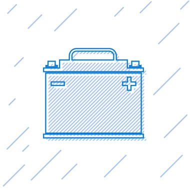 Mavi Araba akü hattı simgesi beyaz arka planda yalıtılmış. Akümülatör pil enerji gücü ve elektrik akümülatör pil. Vektör İllüstrasyonu