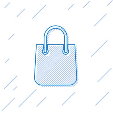 Mavi Alışveriş çanta satır simgesi beyaz arka plan üzerinde izole. Paket işareti. Vektör İllüstrasyonu