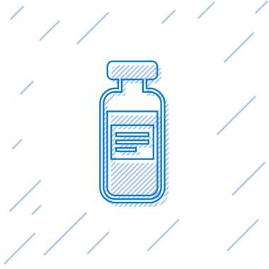 Mavi Tıbbi şişe, ampul, şişe hattı simgesi beyaz arka plan üzerinde izole. Aşılama, enjeksiyon, aşı sağlık konsepti. Vektör İllüstrasyonu