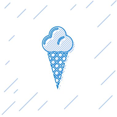 Beyaz arka plan üzerinde izole waffle koni çizgi simgesi Mavi Dondurma. Tatlı bir sembol. Vektör İllüstrasyonu