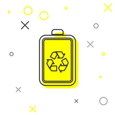 Beyaz arka planda yalıtılmış geri dönüşüm simgesi simgesine sahip Gri Pil. Geri dönüşüm sembolü ile Pil - yenilenebilir enerji kavramı. Vektör İllüstrasyonu