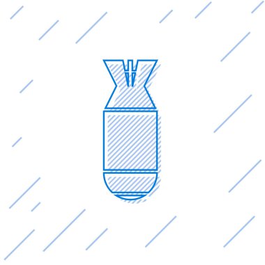 Mavi Havacılık bomba hattı simgesi beyaz arka plan üzerinde izole. Roket bombası düşüyor. Vektör İllüstrasyonu