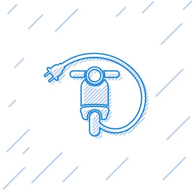 Mavi Elektrikli scooter çizgi simgesi beyaz arka plan üzerinde izole. Vektör İllüstrasyonu