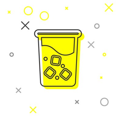 Beyaz arka plan üzerinde izole su hattı simgesi ile Gri Cam. Soda bardak iç. Taze soğuk içecek sembolü. Vektör İllüstrasyonu