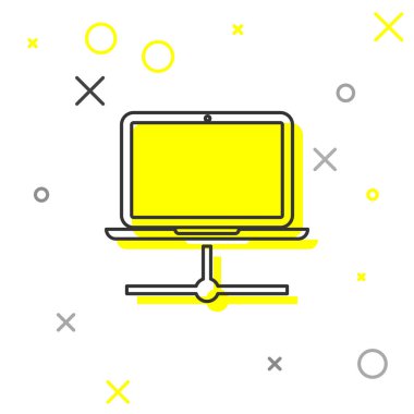 Gri Bilgisayar ağ çizgisi simgesi beyaz arka planda yalıtılmış. Dizüstü bilgisayar ağı. İnternet bağlantısı. Vektör İllüstrasyonu