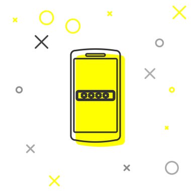 Gri Cep telefonu ve parola koruma hattı simgesi beyaz arka planda yalıtılmış. Güvenlik, güvenlik, kişisel erişim, kullanıcı izni, gizlilik. Vektör İllüstrasyonu