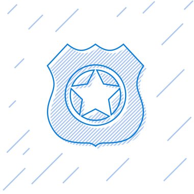 Mavi Polis rozeti çizgi simgesi beyaz arka planda yalıtılmış. Şerif rozeti işareti. Vektör İllüstrasyonu