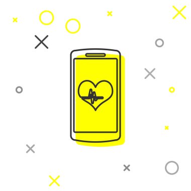 Beyaz arka planda yalıtılmış kalp hızı monitör fonksiyon çizgisi simgesine sahip Gri Akıllı Telefon. Vektör İllüstrasyonu