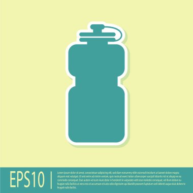 Sarı arka planda izole su simgesi ile Yeşil Spor şişe. Vektör İllüstrasyonu
