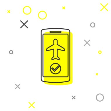 Beyaz arka planda yalıtılmış cep telefonu hattı simgesinde Gri Uçuş modu. Uçak veya uçak uçuş çevrimdışı modu yolcu yönetmeliği havayolu . Vektör İllüstrasyonu