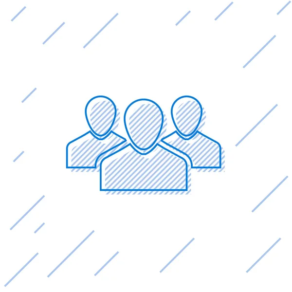 Icono de línea de grupo Usuarios azules aislado sobre fondo blanco. Icono de grupo de personas. Símbolo avatar de negocios - icono de perfil de los usuarios. Ilustración vectorial — Vector de stock