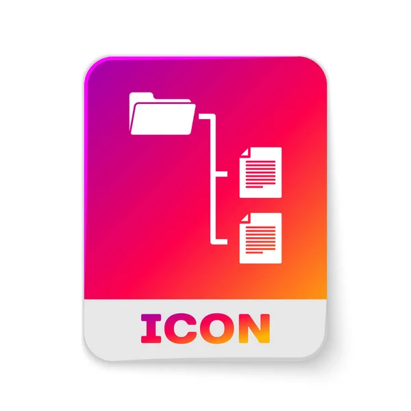 Witte mapstructuur pictogram geïsoleerd op witte achtergrond. Computer netwerk bestandsmap organisatiestructuur stroomdiagram. Rechthoek kleur knop. Vector illustratie — Stockvector