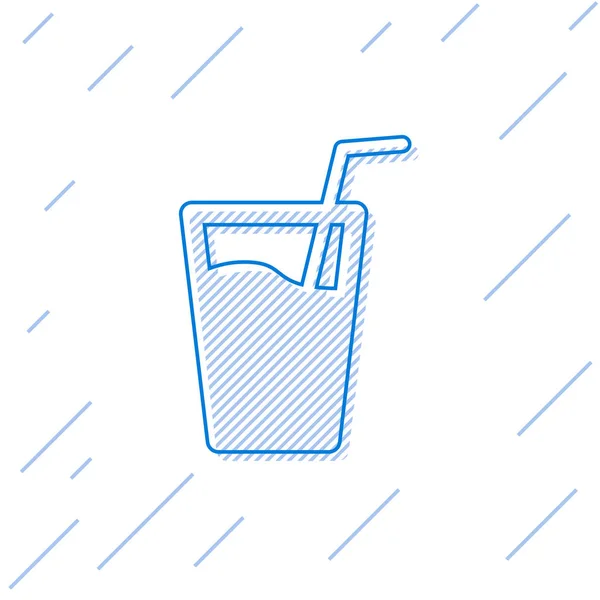 Голубое стекло с водой и трубкой для питьевой линии иконка изолирована на белом фоне. Содовое стекло. Векторная миграция — стоковый вектор