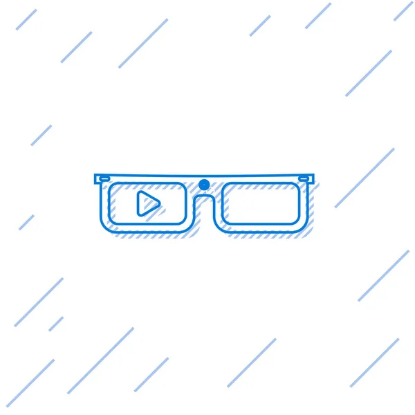 흰색 배경에 격리 된 안경 라인 아이콘에 장착 된 파란색 스마트 안경. 카메라와 디스플레이가 있는 웨어러블 전자 제품 스마트 안경. 벡터 일러스트레이션 — 스톡 벡터